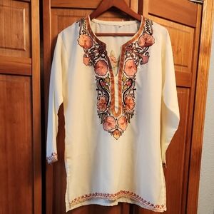 Embroidered Cream Tunic Top